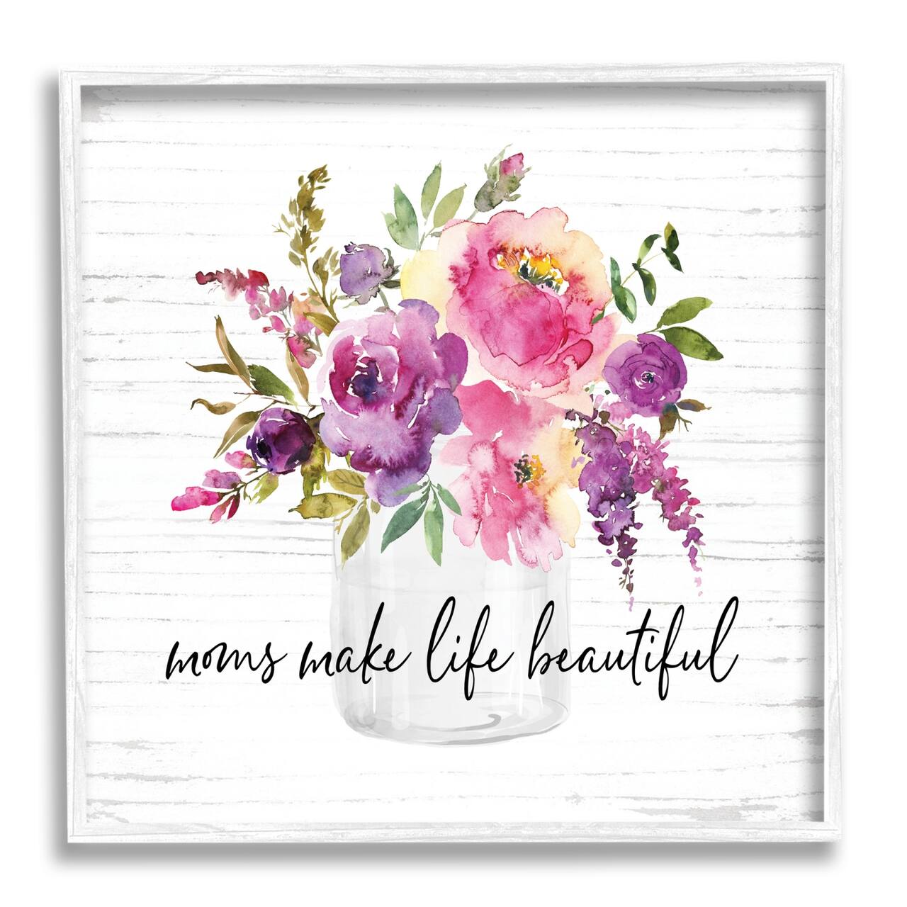 Stupell Industries Mom's Make Life Beautiful Watercolor Flower Bouquet Framed Giclee Art